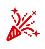Ícono rojo de un cono de fiesta.
